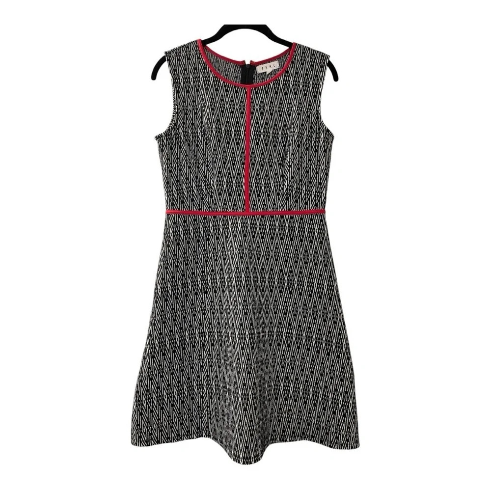 THML Black White Business Work Red Accents Back Zipper Fitted Dress Size S